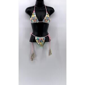 ANDI BAGUS Women's Mesh Crochet Knit Triangle 2-PC Bikini SZ OS